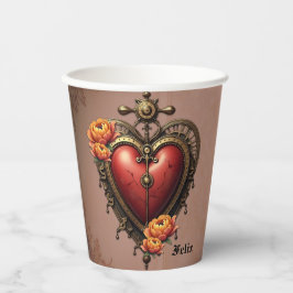 Steampunk Herz mit Blume. Pappbecher