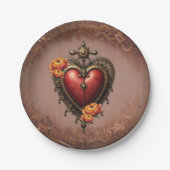 Steampunk Herz mit Blume. Pappteller (Vorderseite)