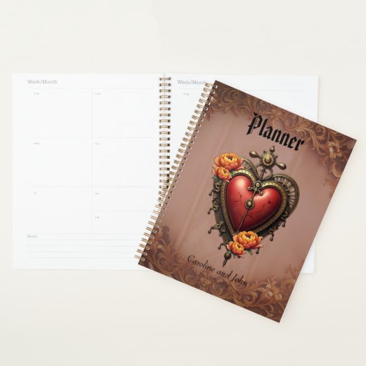 Steampunk Herz mit Blume. Planer (Anzeige)