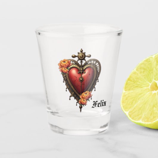 Steampunk Herz mit Blume. Schnapsglas (Vorderseite)