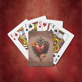 Steampunk Herz mit Blume. Spielkarten