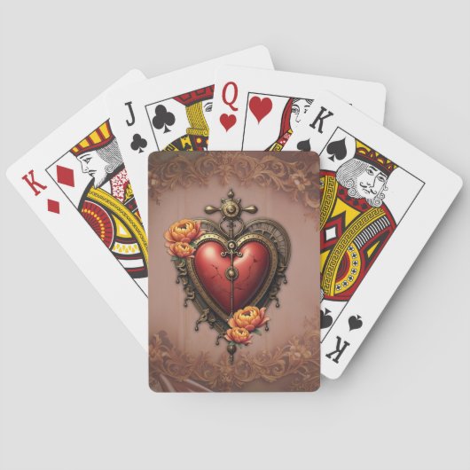 Steampunk Herz mit Blume. Spielkarten (Rückseite)