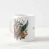 Steampunk Herz mit Flügeln und Rose Kaffeetasse (Vorderseite Links)