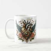 Steampunk Herz mit Flügeln und Rose Kaffeetasse (Links)