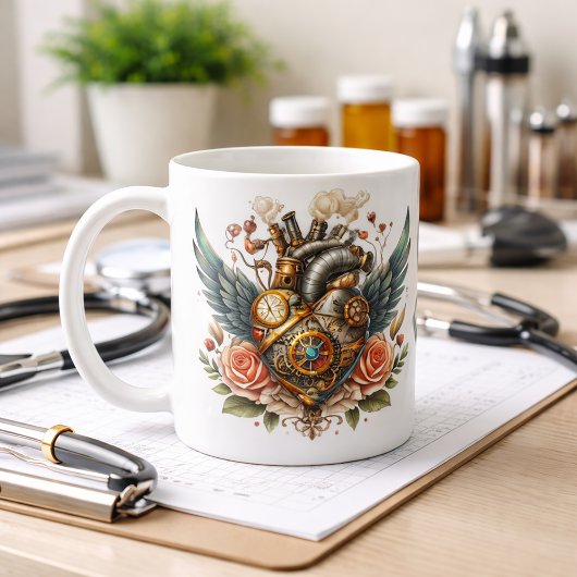 Steampunk Herz mit Flügeln und Rose Kaffeetasse