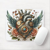 Steampunk Herz mit Flügeln und Rose Mousepad (Mit Mouse)