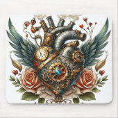 Steampunk Herz mit Flügeln und Rose Mousepad (Vorne)