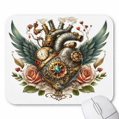 Steampunk Herz mit Flügeln und Rose Mousepad