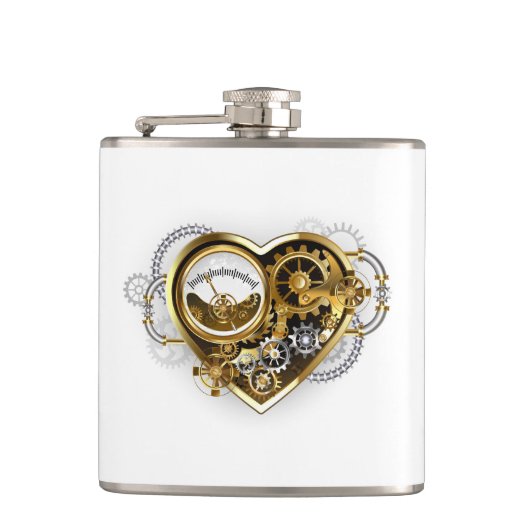 Steampunk-Herz mit Manometer Flachmann (Vorderseite)