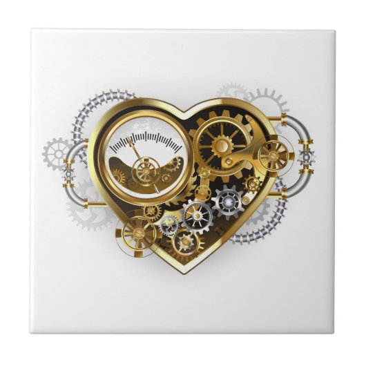 Steampunk-Herz mit Manometer Fliese (Vorderseite)
