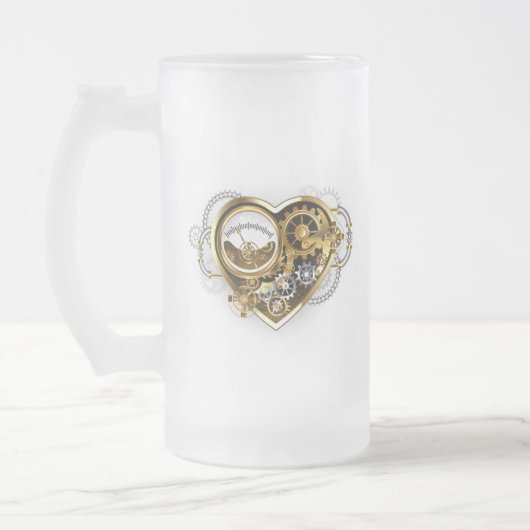 Steampunk-Herz mit Manometer Mattglas Bierglas (Links)