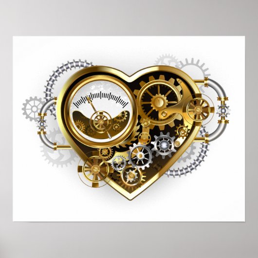 Steampunk-Herz mit Manometer Poster (Vorne)