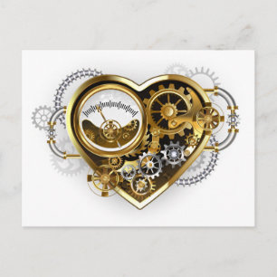 Steampunk-Herz mit Manometer Postkarte