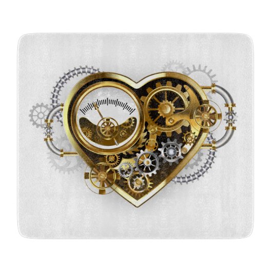 Steampunk-Herz mit Manometer Schneidebrett (Vorderseite)