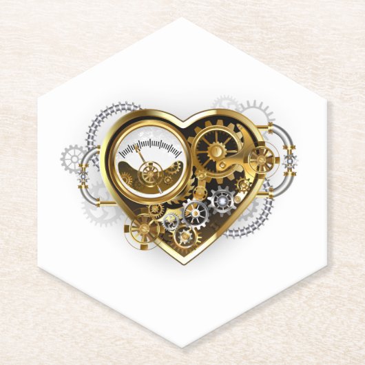 Steampunk-Herz mit Manometer Untersetzer (Vorderseite)