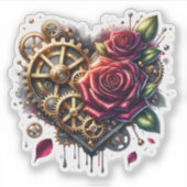 Steampunk Herz und Rose Aufkleber (Vorderseite)