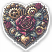 Steampunk Herz und Rose Aufkleber (Vorderseite)