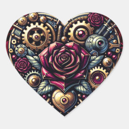 Steampunk Herz und Rose Herz-Aufkleber
