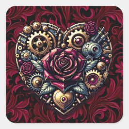 Steampunk Herz und Rose Quadratischer Aufkleber