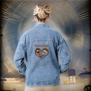 Steampunk-Herz und Zahnräder mit monogramm Namen Jeansjacke