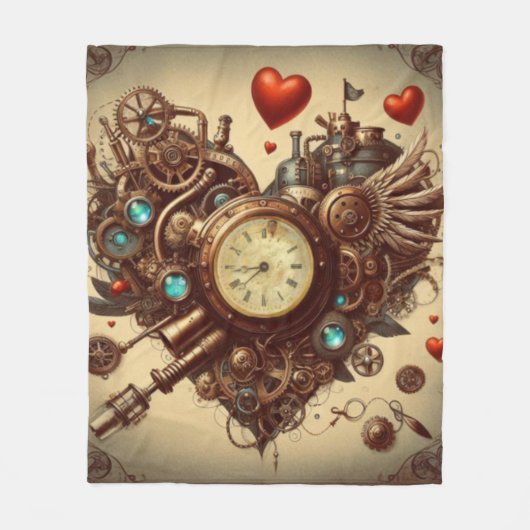 Steampunk-Herz/Valentinstag Fleecedecke (Vorderseite)