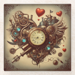 Steampunk-Herz/Valentinstag Glasuntersetzer