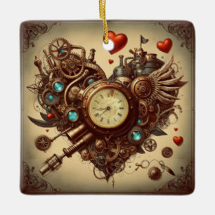 Steampunk-Herz/Valentinstag Keramikornament