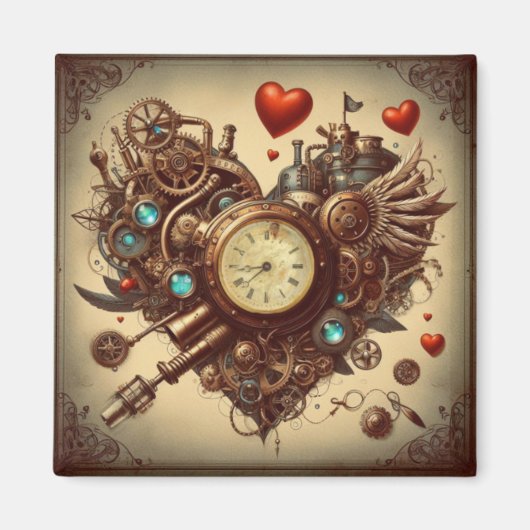 Steampunk-Herz/Valentinstag Magnet (Vorne)