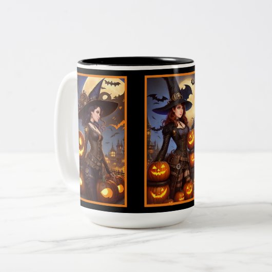 Steampunk Hexes Zweifarbige Tasse (Vorderseite Links)