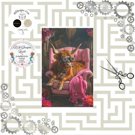Steampunk Highland in Pink Sessel Decoupage Seidenpapier
