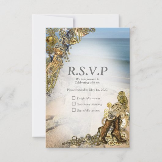 Steampunk Hochzeit am Meer RSVP Karte (Vorderseite)