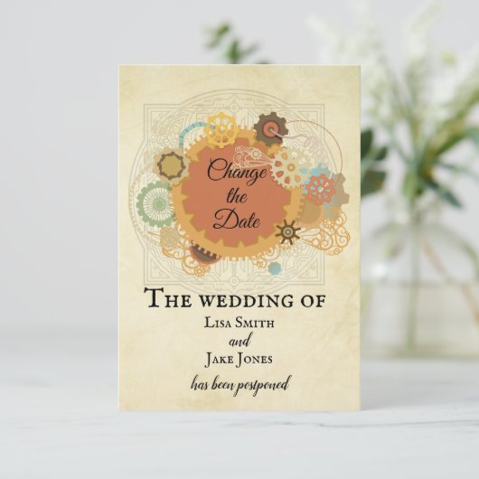 Steampunk Hochzeit ändern das Datum der Industrial Einladung (Stehend Vorderseite)