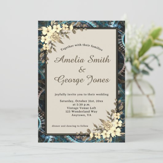 Steampunk-Hochzeit Einladung (Stehend Vorderseite)