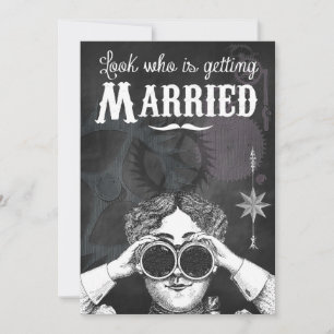 Steampunk-Hochzeit mit Schultafel Einladung