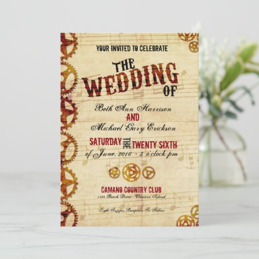 Steampunk Hochzeits-Einladung Einladung (Stehend Vorderseite)