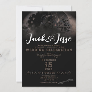 Steampunk-Hochzeitseinladung - Flache Karte