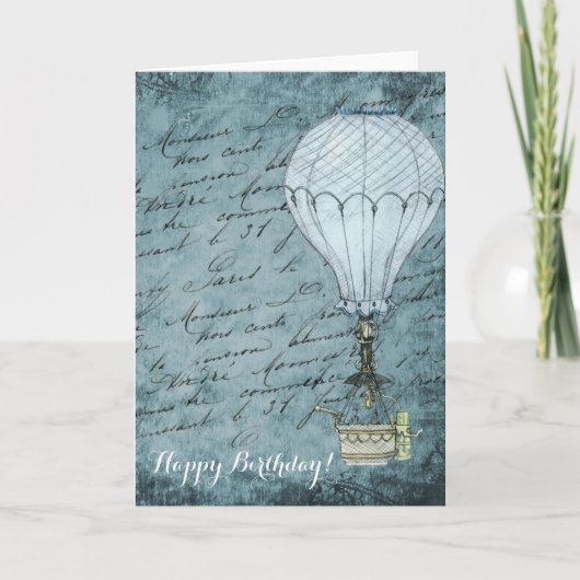 Steampunk Hot Air Ballon Dusk Blue Handschrift Karte (Vorderseite)