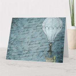 Steampunk Hot Air Ballon Dusk Blue Handschrift Karte
