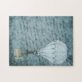Steampunk Hot Air Ballon Dusk Blue Handschrift Puzzle (Horizontal)