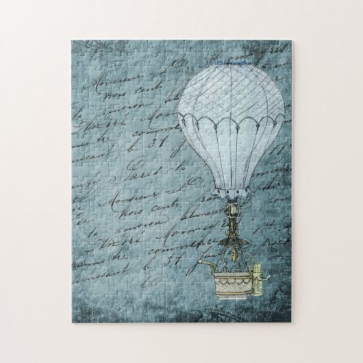 Steampunk Hot Air Ballon Dusk Blue Handschrift Puzzle (Vertikal)