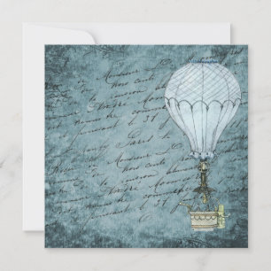 Steampunk Hot Air Ballon Dusk Blue Handwriting
