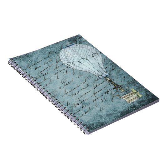 Steampunk Hot Air Ballon Dusk Blue Handwriting Notizblock (Rechte Seite)