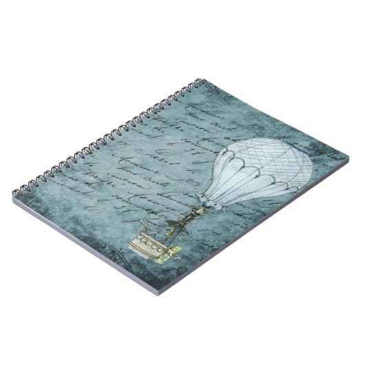 Steampunk Hot Air Ballon Dusk Blue Handwriting Notizblock (Linke Seite)