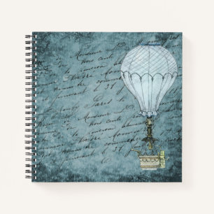 Steampunk Hot Air Ballon Dusk Blue Handwriting Notizbuch
