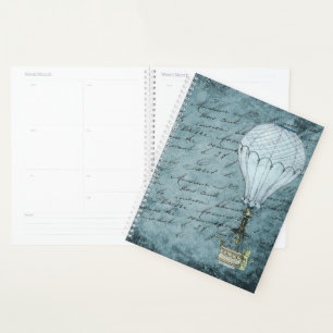 Steampunk Hot Air Ballon Dusk Blue Handwriting Planer