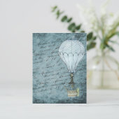 Steampunk Hot Air Ballon Dusk Blue Handwriting Postkarte (Stehend Vorderseite)
