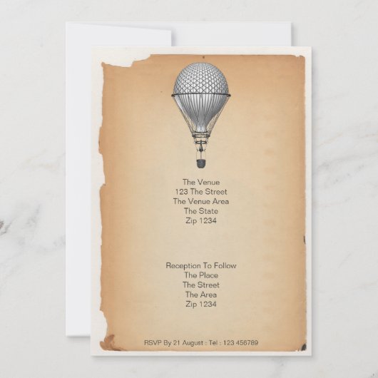 Steampunk Hot Air Ballon Hochzeit Einladung (Rückseite)