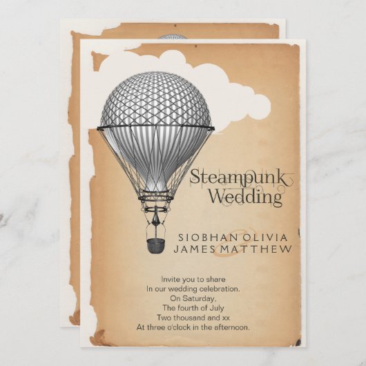 Steampunk Hot Air Ballon Hochzeit Einladung (Vorne/Hinten)