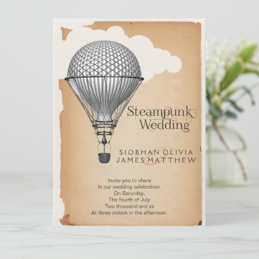 Steampunk Hot Air Ballon Hochzeit Einladung (Stehend Vorderseite)