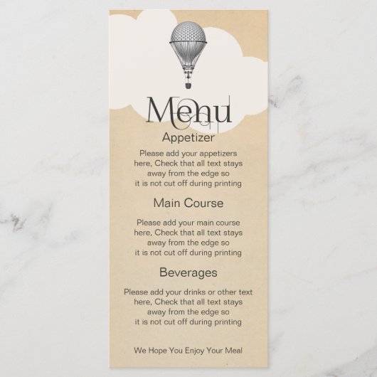 Steampunk Hot Air Ballon Hochzeit Menükarte (Vorderseite)